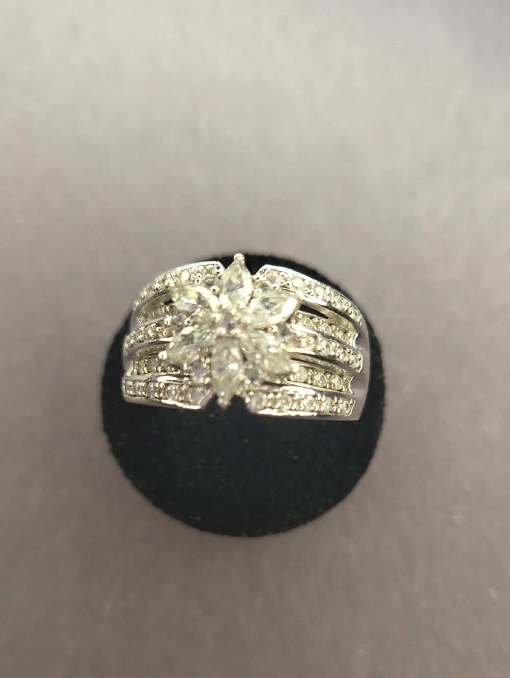 Diamonique Sterling Silver Marquise Floral Cluster Ring